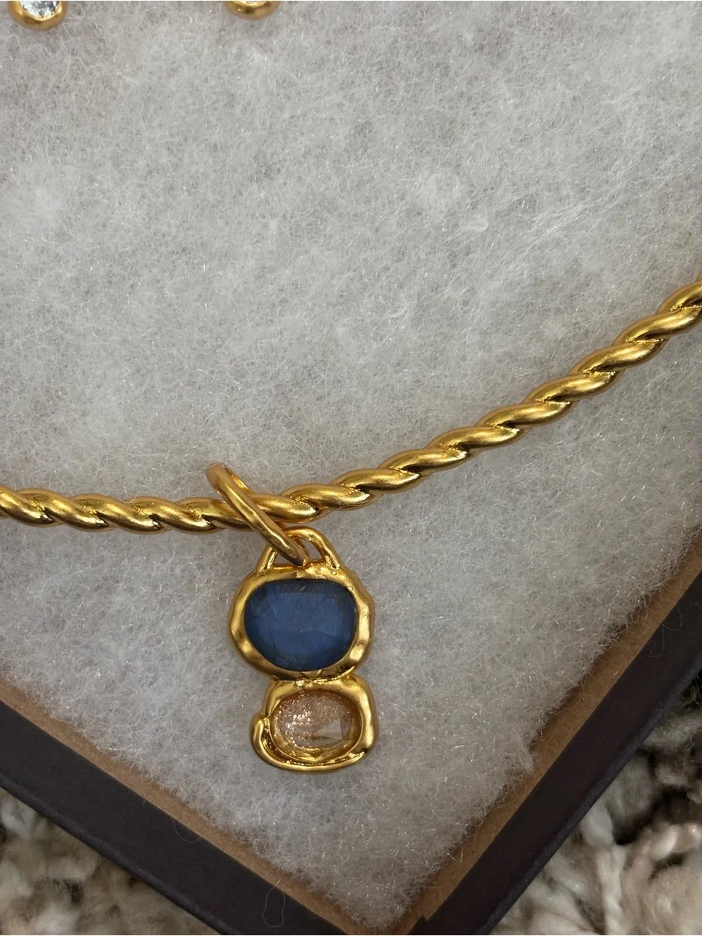The Met Cypriot Twist Gold Plated Necklace & Earring Set with Blue Stones